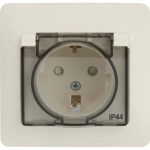 Розетка встраиваемая Systeme Electric Glossa с заземлением со шторками IP44 цвет молочный 84693614 STLM-2090664