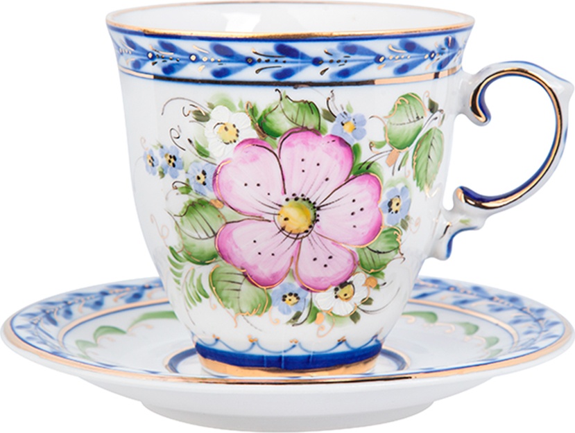 10617059 Гжельский фарфоровый завод Чайная пара "Чародейка" (выс.худ.роспись) 