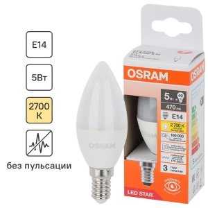 Светодиодная лампа OSRAM свеча 5Вт E14 теплый белый свет 85100492