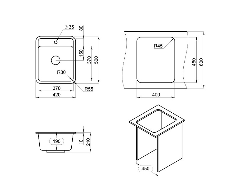 4202, ГРАФИТ, кухонная мойка, СтандАРТ кварц GRANULA Standart 4202-ST23 - Вид №2