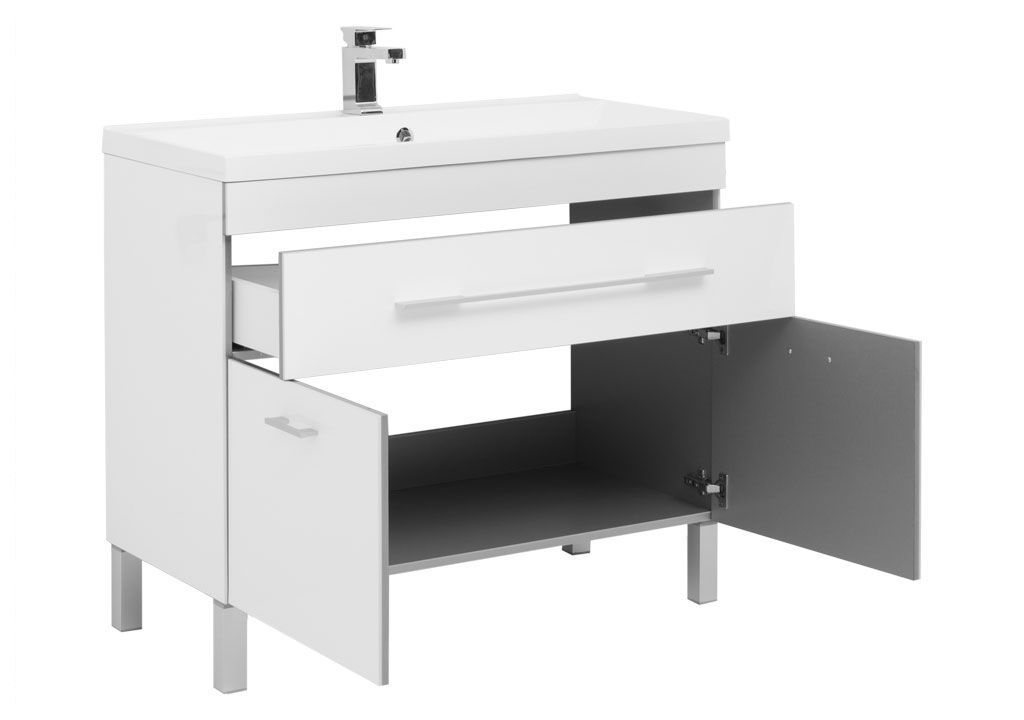 Тумба с раковиной Aquanet Верона NEW 100 белый (напольная 1 ящик 2 дверцы) 0018271000204096 - Вид №1