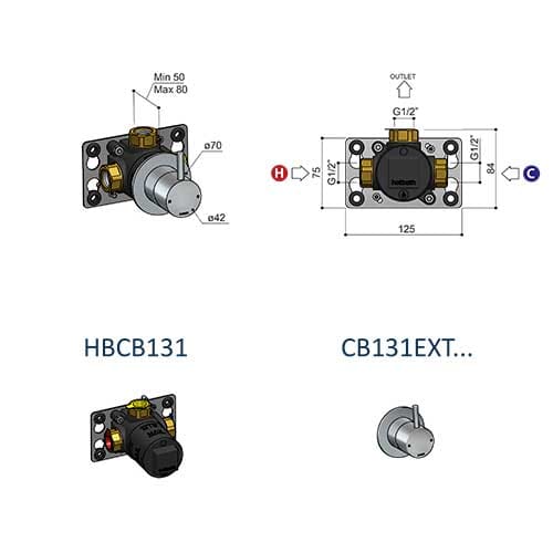 Латунный встраиваемый смеситель для душа Hotbath Cobber ARCH-00102829 - Вид №2