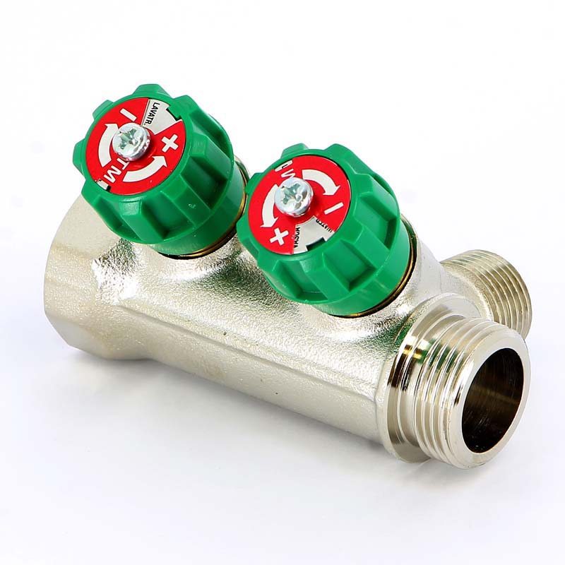 Коллектор НВ 3/4" с вентилями никелированный TIEMME 2 выхода 1/2"Н 36мм 1840003