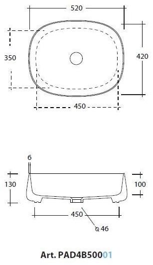 Pad4b50001 / pad4b60001 Накладная раковина на столешницу  овальная Olympia Ceramica LAVABI D'ARREDO - Вид №4
