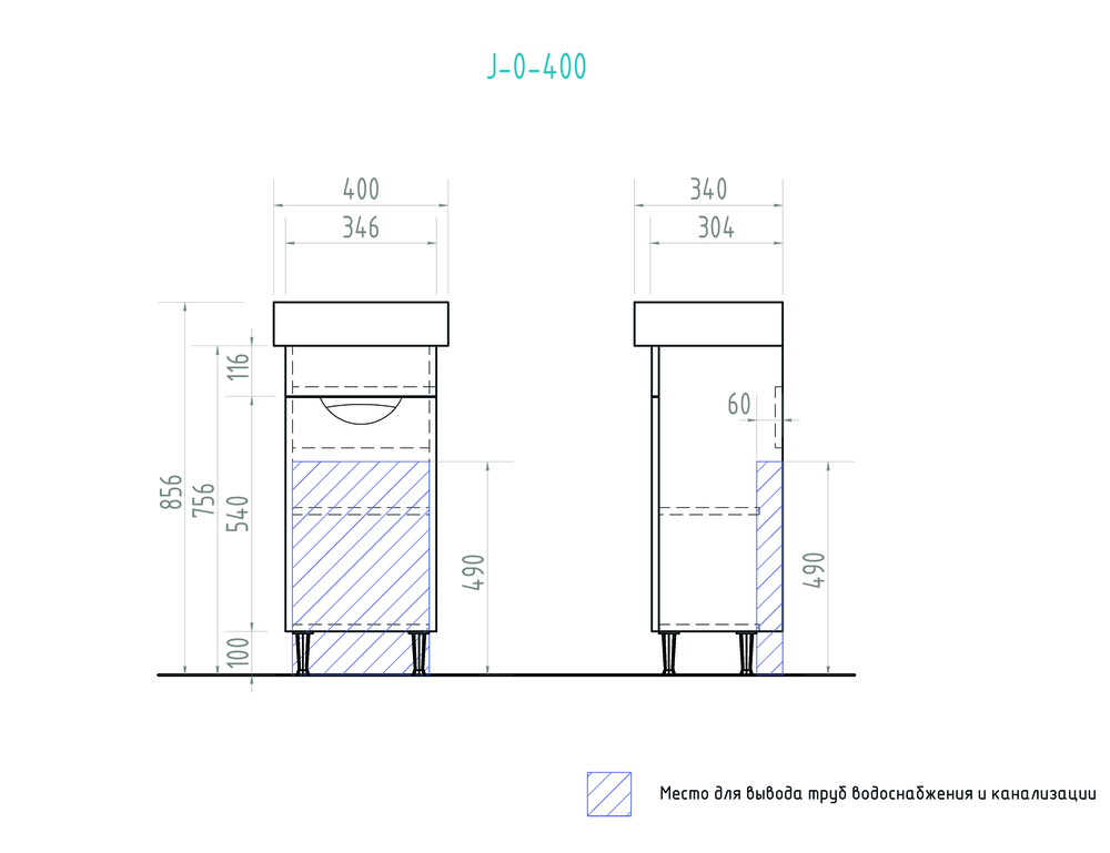 Тумба с раковиной Callao 400-2 (Нео)400⨉340⨉860 мм белый Santreyd sun-id-665233 - Вид №1