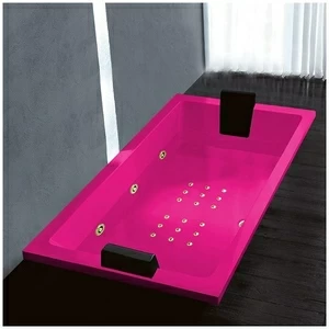 Ванна Gruppo treesse Quadra 181 V071N-DX-RZ розовая с золотой фурнитурой и гидромассажем и аэромассажем прямоугольная встроенная правая