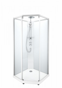 558.907.00.1 IDO Showerama 10-5 900x800 Pentagon Comfort, душевая кабина IDO Showerama в сборе с пятиугольником Comfort, белые профили / прозрачное стекло / матовое стекло сзади, 900X800 мм