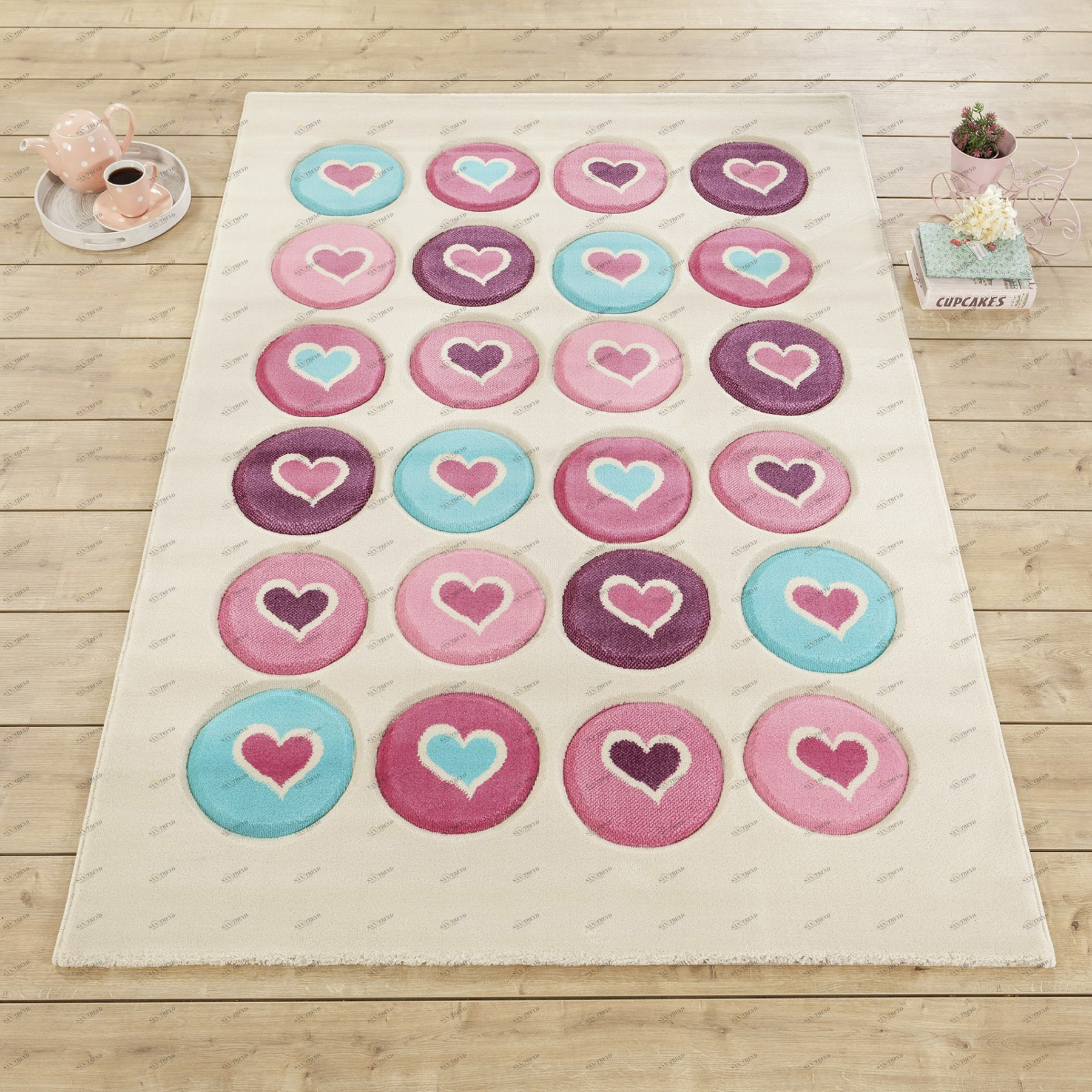 Ковер детский бежевый 133х190 см Love CILEK FLORA 00-3832218 Бежевый;розовый Santreyd