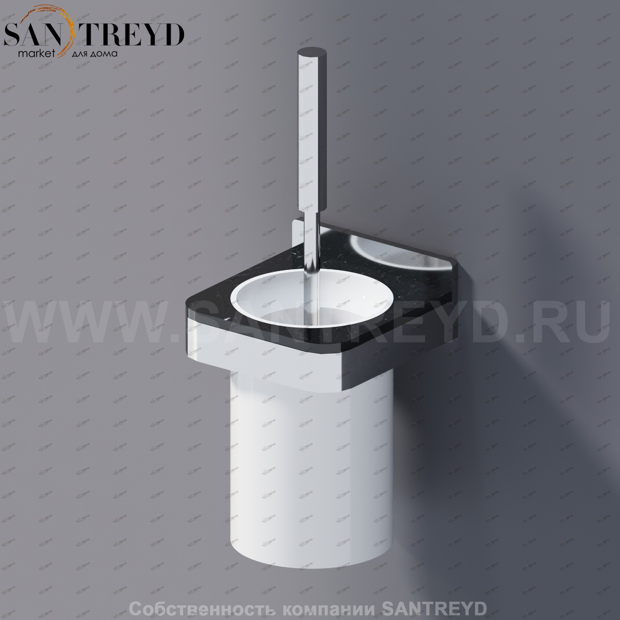 Agape MEMORY Туалетный ёрш с полкой из черного мрамора в хромированном каркасе AMEM855ANM