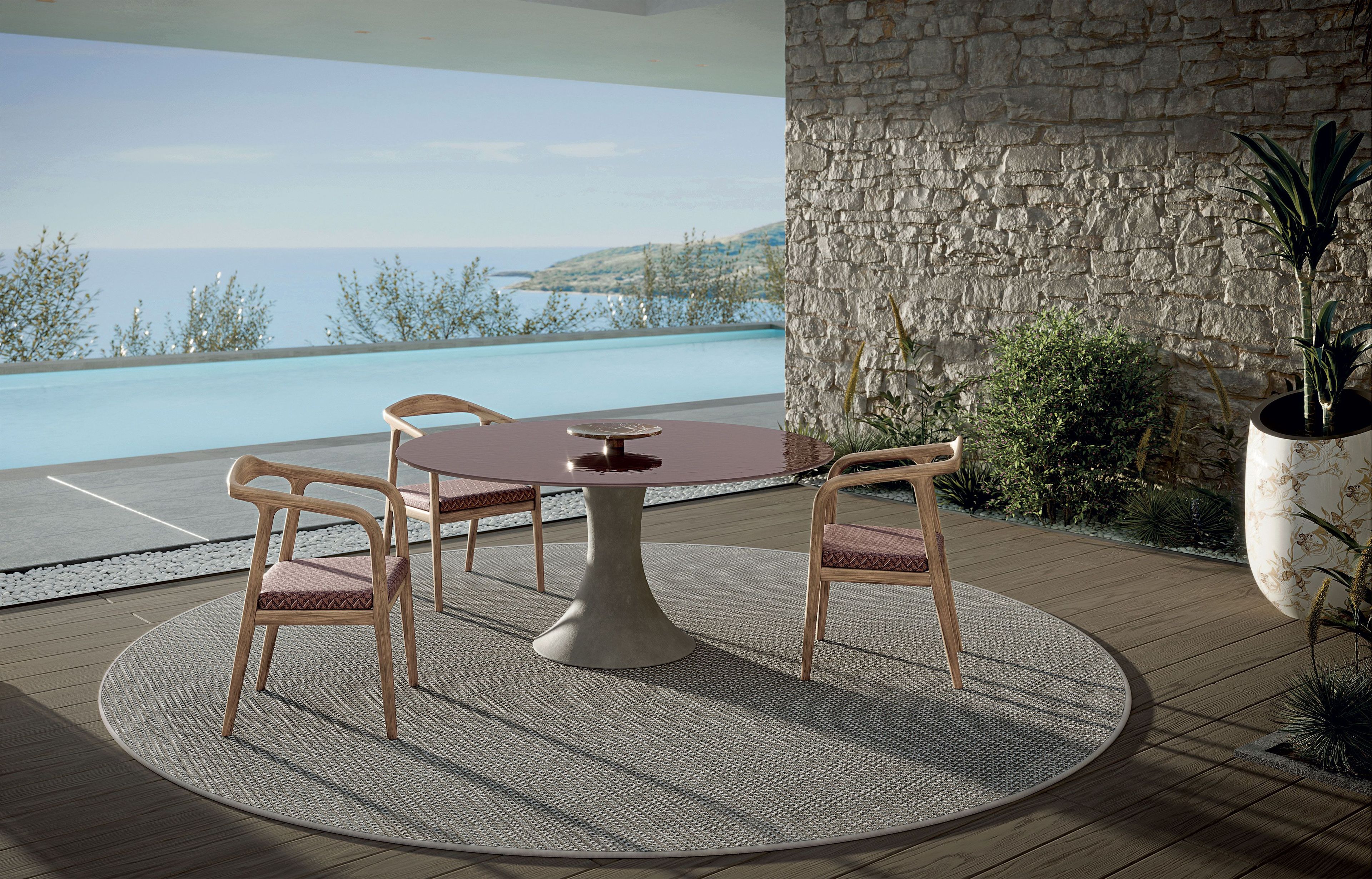 Стеклянный и бетонный круглый садовый стол Longhi курорт ARCH-00107053 - Вид №1