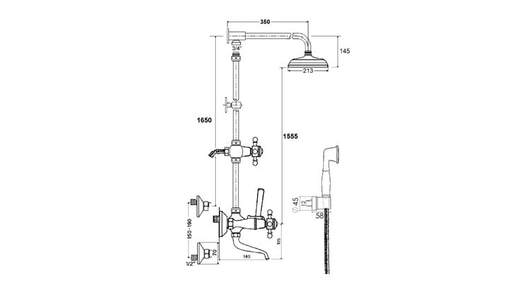 Латунная настенная душевая колонна с душем rvb 1920-1921 ARCH-00117137 - Вид №2