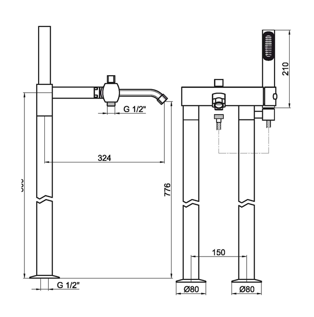 AZ850401015 Смеситель для ванны Webert Azeta  - Вид №1
