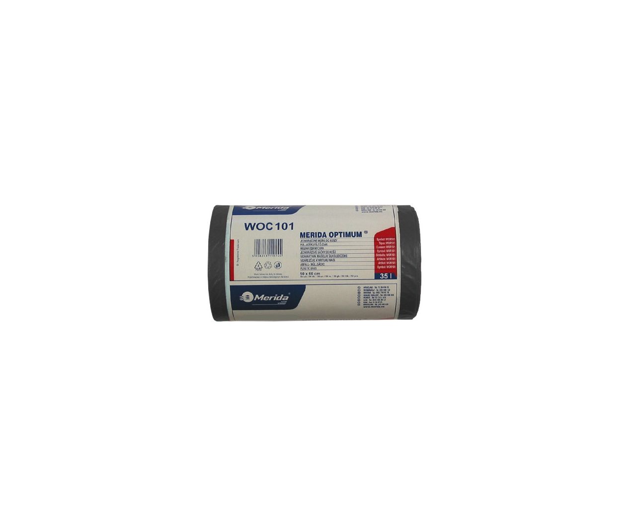 WOC101 Одноразовые мешки для мусора OPTIMUM, 50 x 60 см, вместимость 35 л, рулон 50 шт, ЧЕРНЫЕ, HDPE/LDPE Merida 