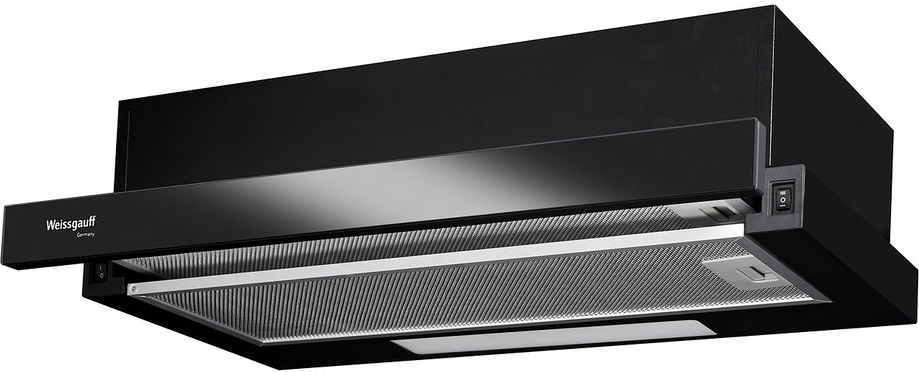 TEL 06 2M BL Встраиваемая с выдвижной кареткой, 60см, 600 м3, 2 мотора, панель управления:черное стекло, механическое управление, черный Weissgauff Santreyd 