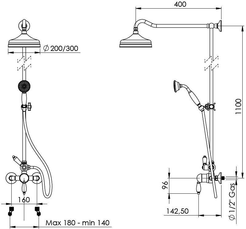 BLEU PROVENCE Настенная душевая стойка из латуни с душевой лейкой Rubinetti per doccia Rda122 - Вид №3