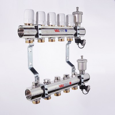 VTc.594.EMNX.0612 Коллекторный блок латунный c термостатическими и балансировочными клапанами Valtec 1", 12 x 3/4", "евроконус"  - Вид №3