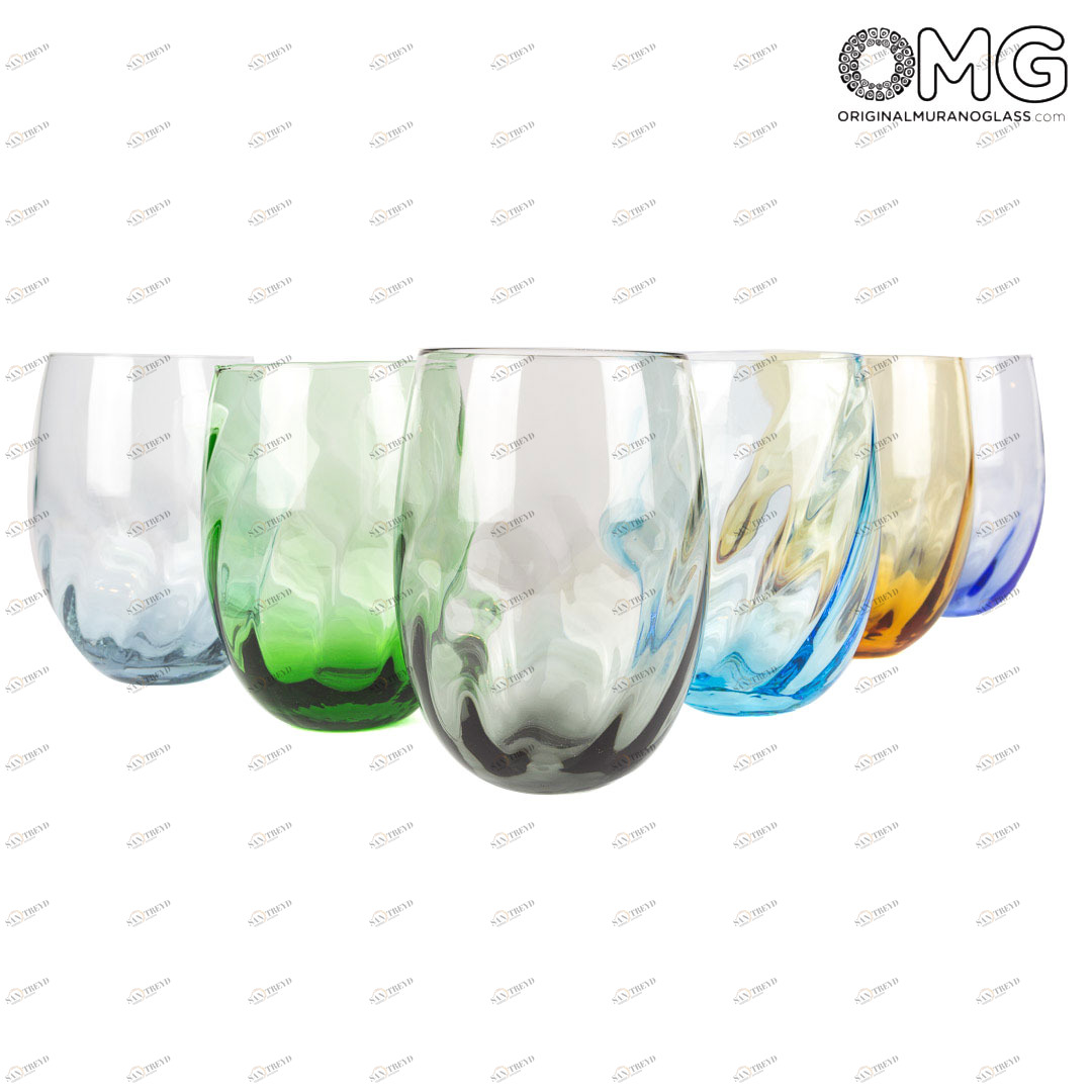 2760 ORIGINALMURANOGLASS Набор из 6 стаканов стаканов с витыми гранями - Original Murano Glass OMG 8 см 