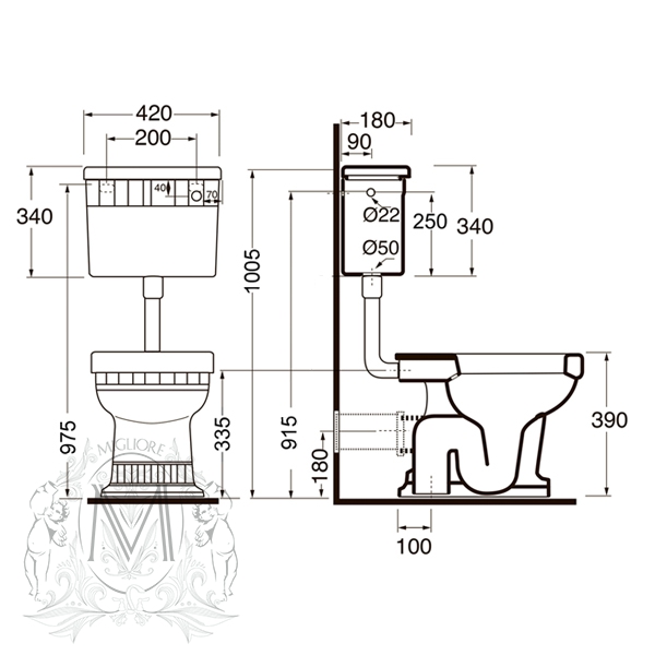 ML.GNT-25.811.BI/ML.GNT-25.838.BI/ML.MEC-29.138.CR Компакт унитаз с бачком Белый Migliore  Италия  - Вид №5