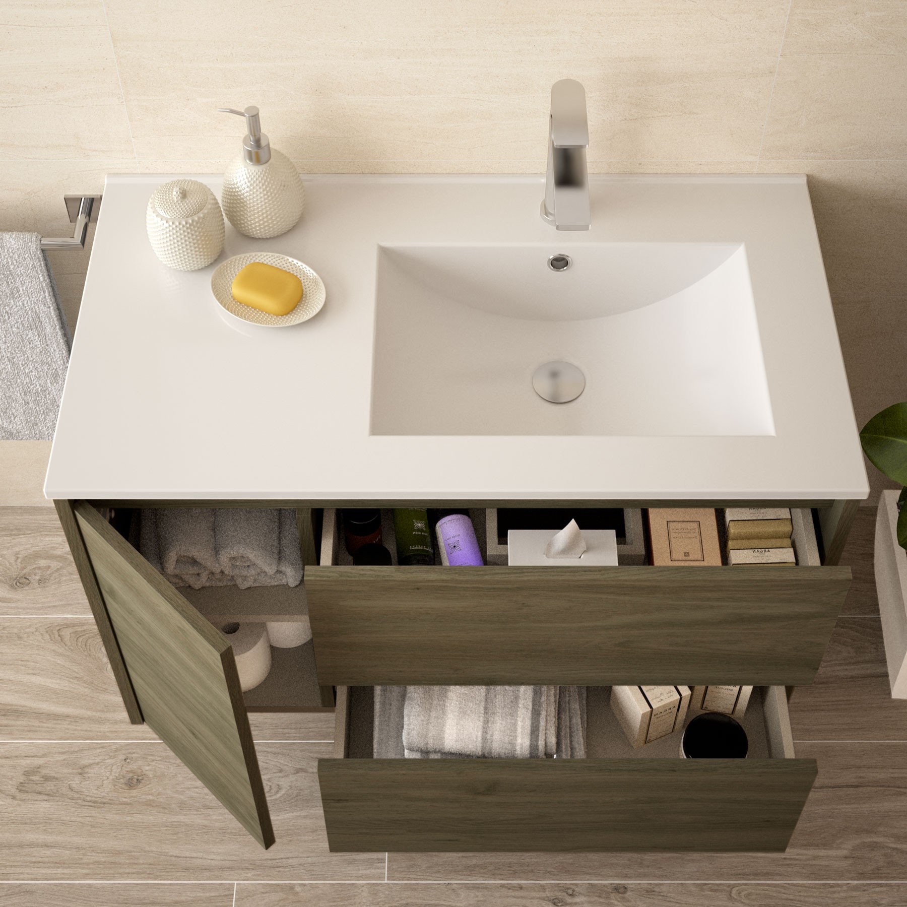 85067 SALGAR Мебель для умывальника NOJA 855 1 дверь левая ETERNITY OAK + Раковина Робл Вечность - Вид №2