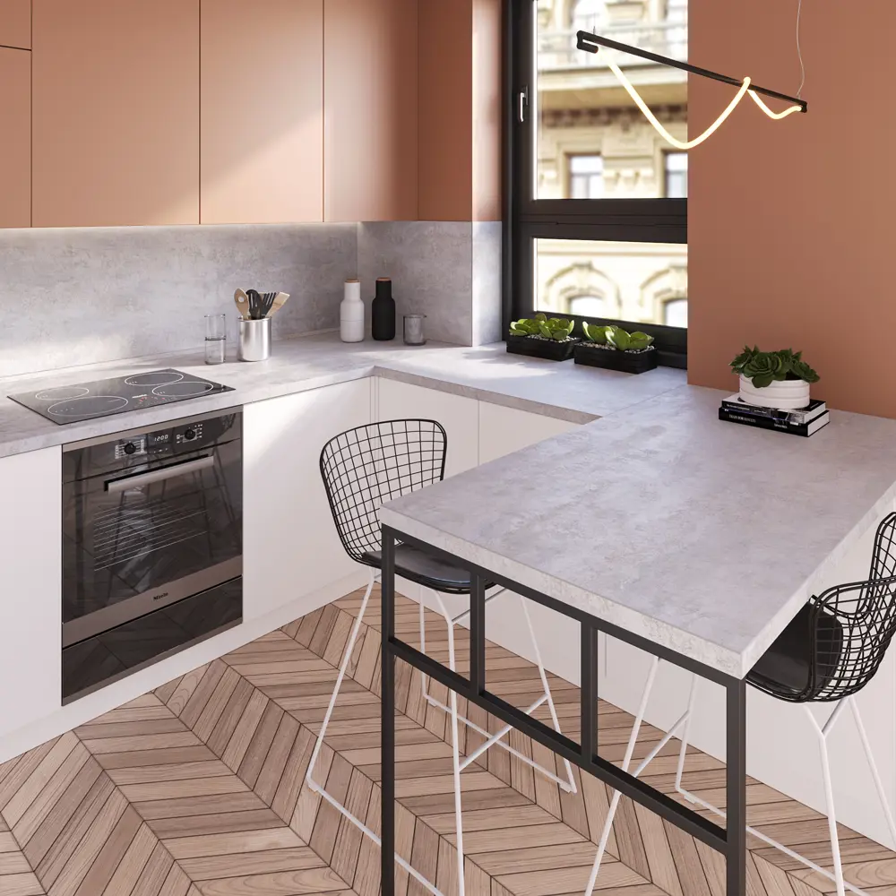 Столешница KONSENSA Бетон светлый 60x300x3.8 см ДСП цвет серый ДСП Прямой угол STLM-2023608 - Вид №4