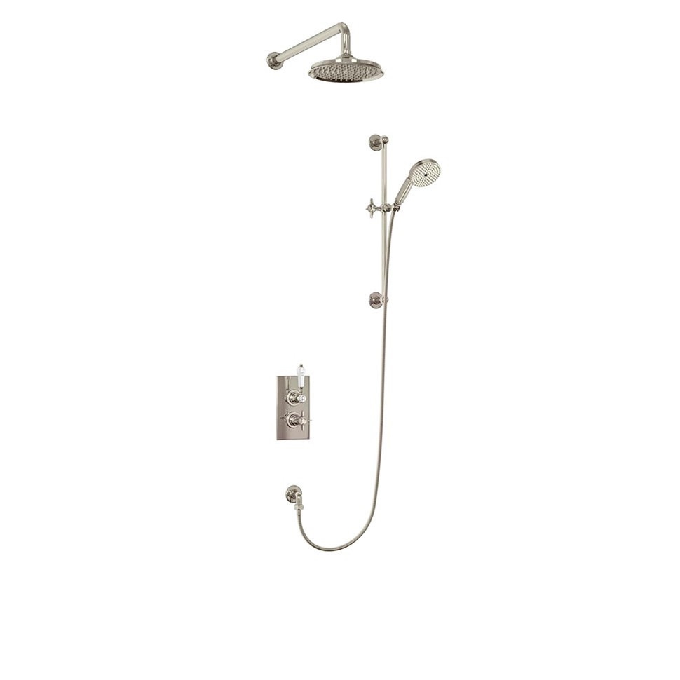 Душевая стойка с встроенным термостатом на 2 выпуска, верхняя лейка 9', НИКЕЛЬ [BARC64 NKL + ARCV17 NKL] Arcade Burlington ARC64, ARCV17 NKL - Вид №1