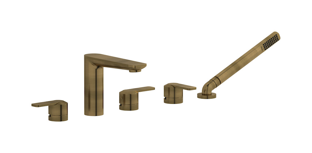 Смеситель на бортик ванной на 5 отверстий с дивертером и душевым гарнитуром. WE ARE IB c6396mb Modern Bronze C-67