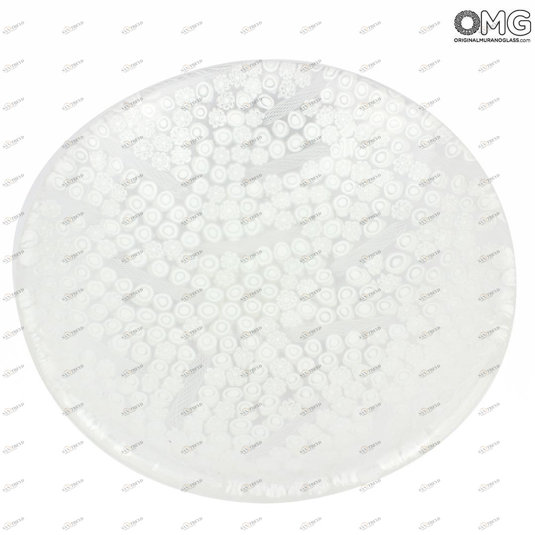 2108 ORIGINALMURANOGLASS Круглое белое блюдо Помпеи из муранского стекла с миллефиори - блюдце для мелочей- пепельница 8 см 