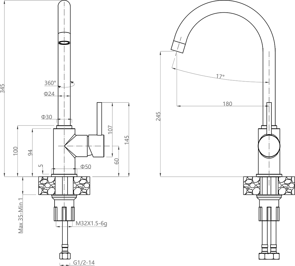 Кухонный смеситель 3650 песочный GranFest  - Вид №1
