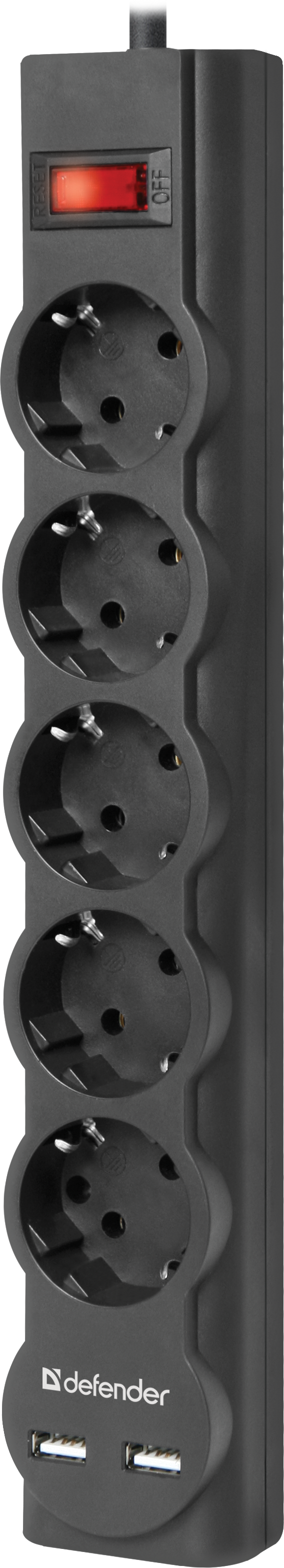99753 Сетевой фильтр dfs 753 3,0 м, 5 розеток, 2xusb, 2.1a Defender Santreyd  - Вид №1