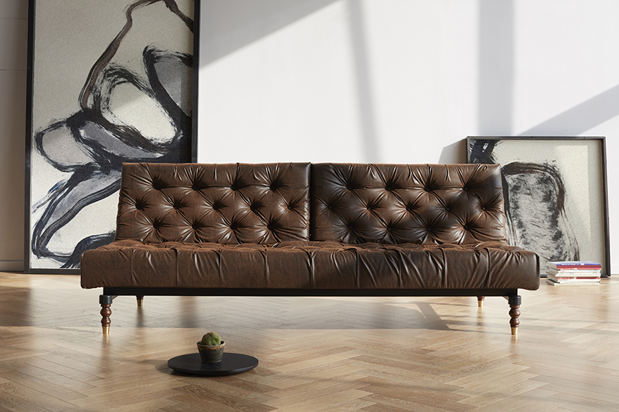 Диван Oldschool c ножками Retro из темного дерева и черной рамой, коричневый Innovation Living OLDSCHOOL461 - Вид №1