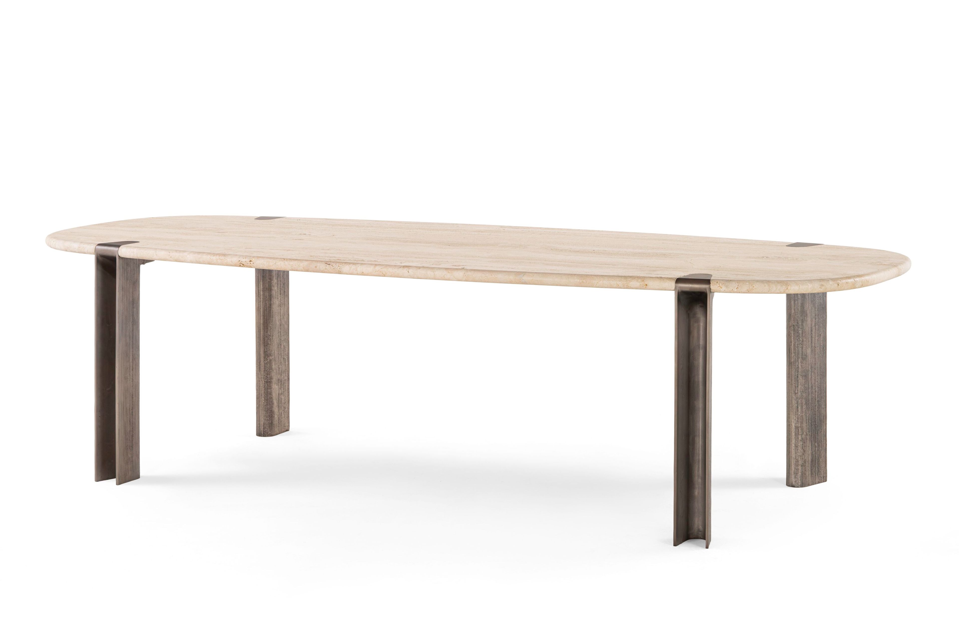 Алюминиевый овальный стол с травертиновой столешницей Visionnaire MYSTIC ARCH-00010284