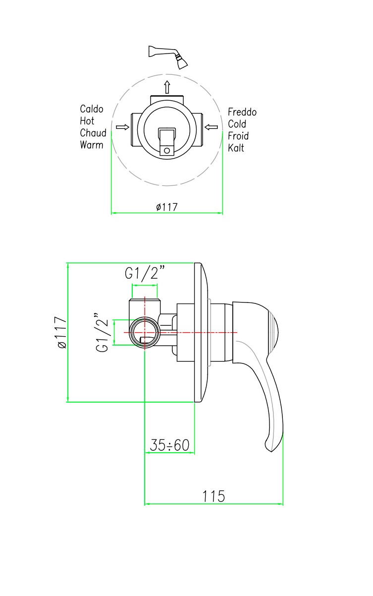 AU880101010 Смеситель для душа Webert Aurora - Вид №1