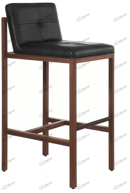 BassamFellows Барный стул, обитый кожей, со спинкой Wood frame dining Cb-543