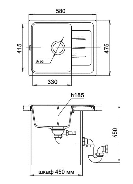 Кухонная мойка E-45F GRANFEST Ewigstein - Вид №1