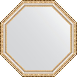 BY 3980 Зеркало в багетной раме - золотые бусы на серебре 60 mm EVOFORM Octagon