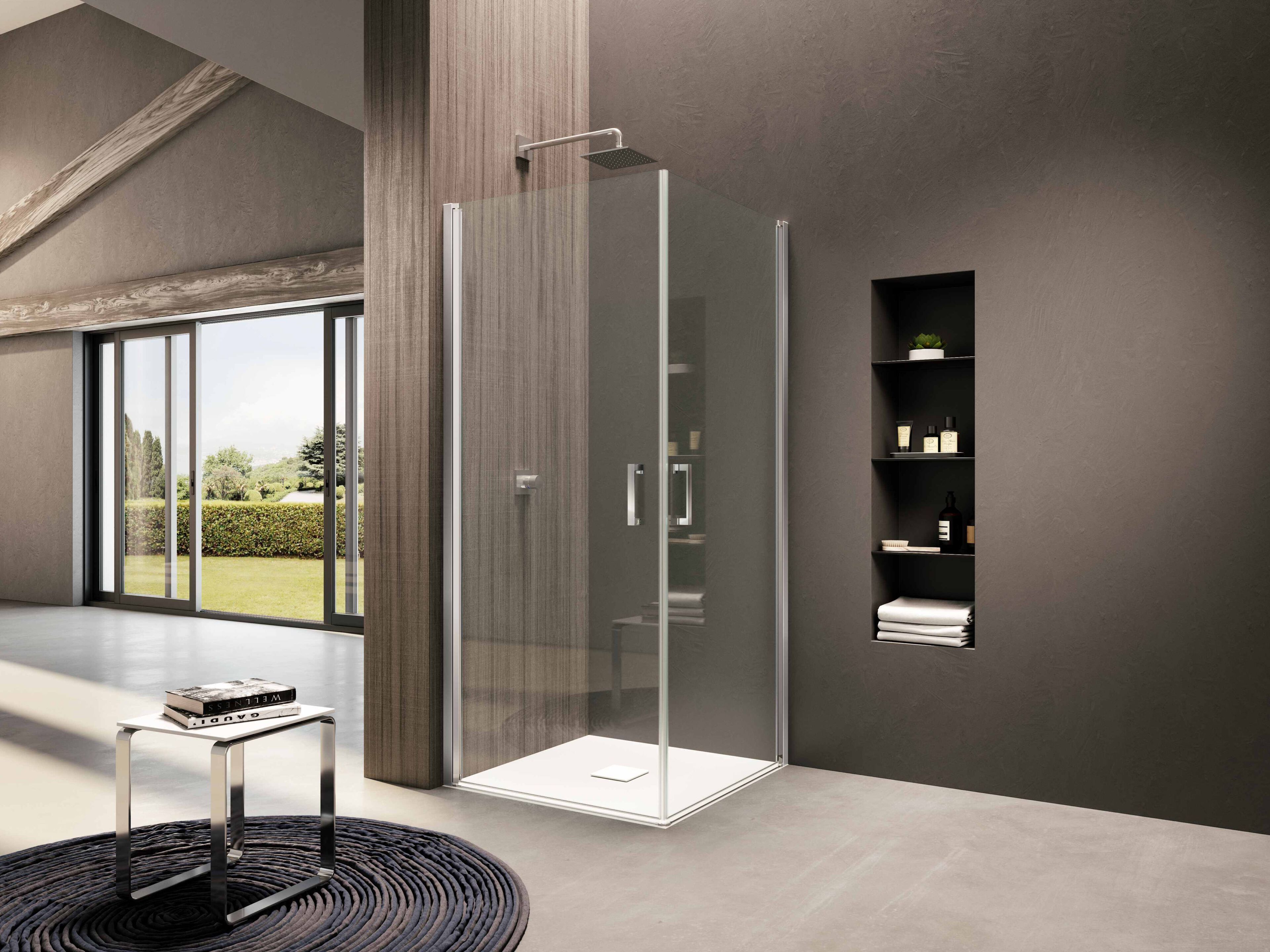 Стеклянная угловая душевая кабина с распашной дверью Provex Industrie ARCH-00141062 - Вид №1