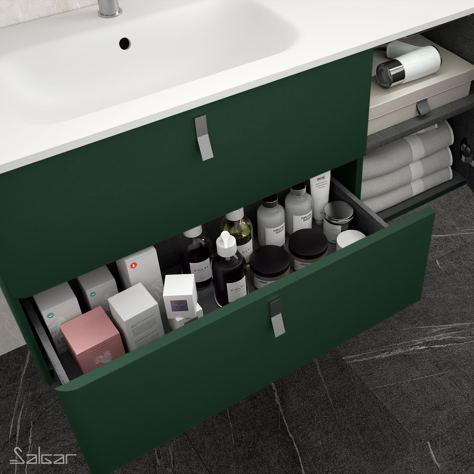 83119 SALGAR Мебель для умывальника UNIIQ 900 ROYAL GREEN правая 1 дверца и 2 ящика с мягким закрыванием 897 x 540 x 450 мм  - Вид №2