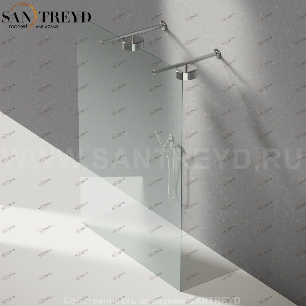 Душевое ограждение FLAT D подрезаемое, стеклянная прозрачная перегородка с 2-мя держателями со встроенным соплом для установки верхнего душа. Размеры: глубина от 70 до 100 см, длина от 140 до 160 см Agape DA207010014016180SSO