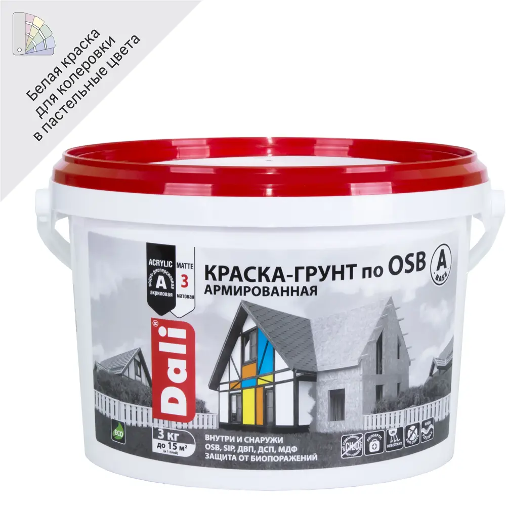 Краска-грунт Dali для OSB плит с антисептиком, белая матовая 3 кг 84863520 STLM-0056437