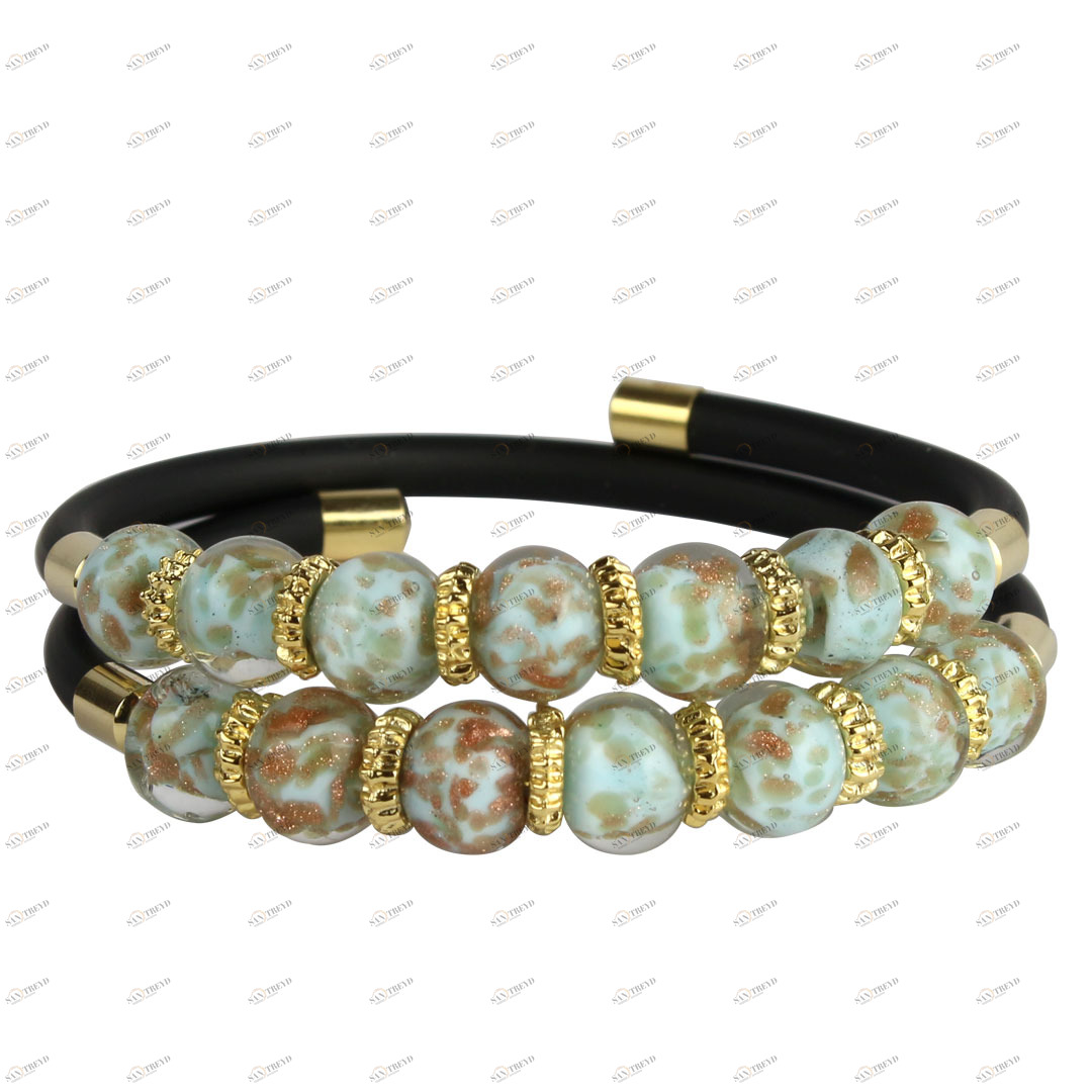 4380 ORIGINALMURANOGLASS Двойной браслет Серена - бирюзовый с авантюрином - муранское стекло OMG 18 см 