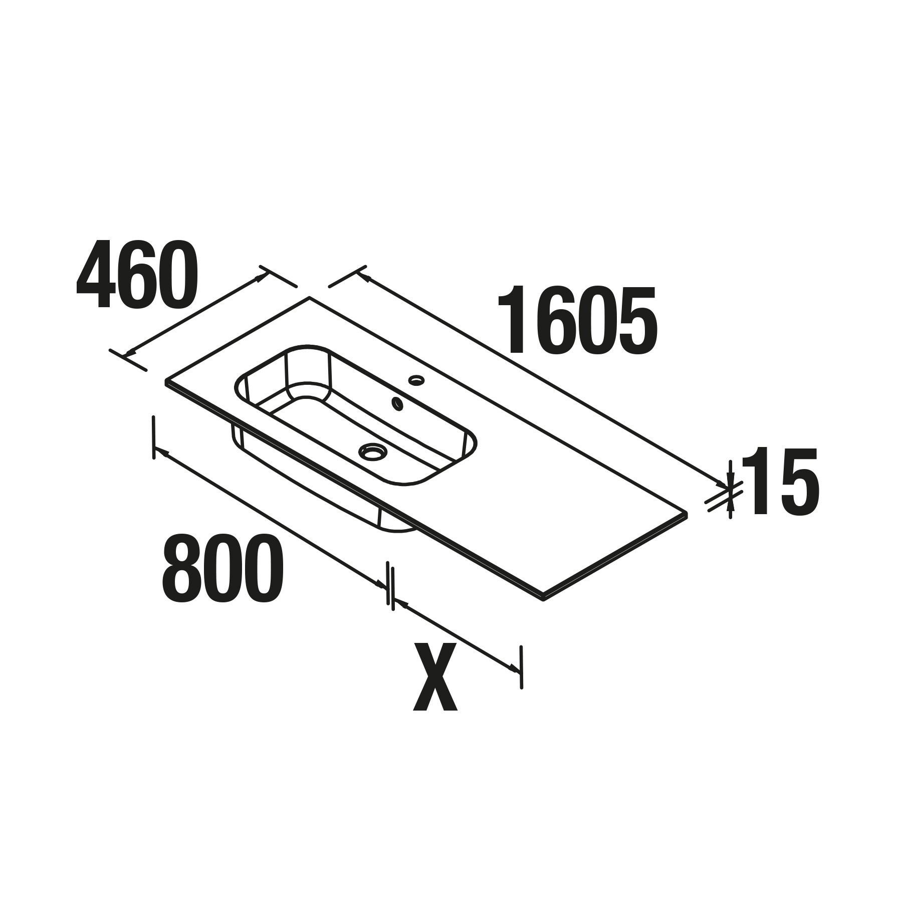 24334 SALGAR Раковина SOFIA 1605 Тумба для хранения справа MINERALMARMO 1605 x 15 x 460 мм - Вид №1