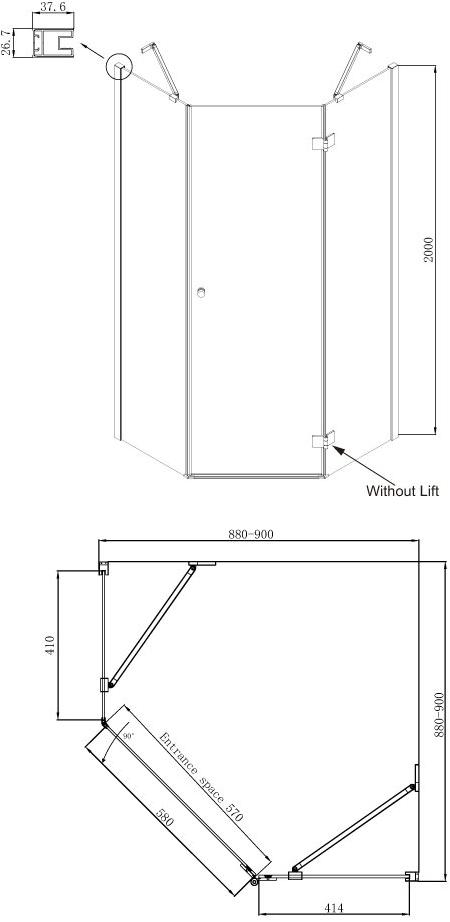 Душевое ограждение Ambassador Diamond 12011111R (900x900x2000), 1 место - Вид №9