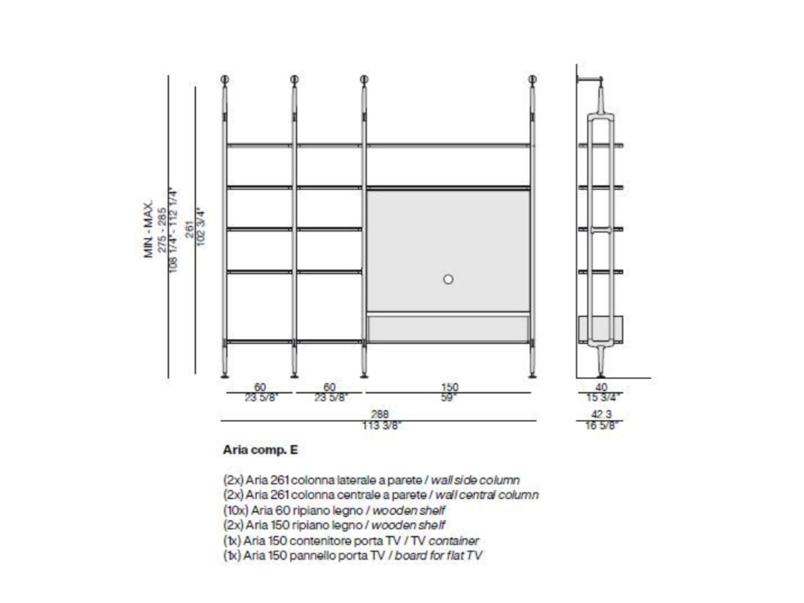 Настенный книжный шкаф из ясеня с подставкой для телевизора Porada Soul ARCH-00038058 - Вид №4