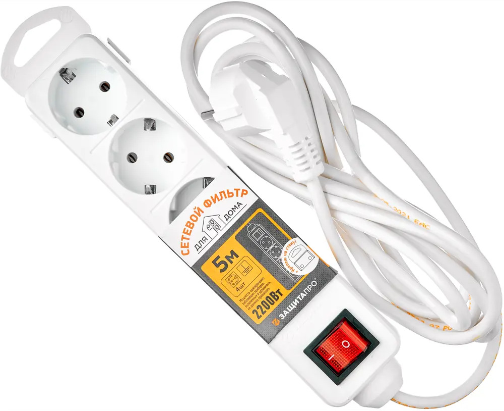 Сетевой фильтр Защита Про с 4 розетками и защитой от перегрузок 82741282