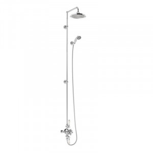 Burlington Термостатический душевой клапан Avon открытого типа с двумя выходами, удлиненный жесткий стояк, поворотный душевой кронштейн, трубка и держатель со шлангом с розеткой с акцентом Медичи и 9-дюймовой розой BAF3S.EXT MED_V17