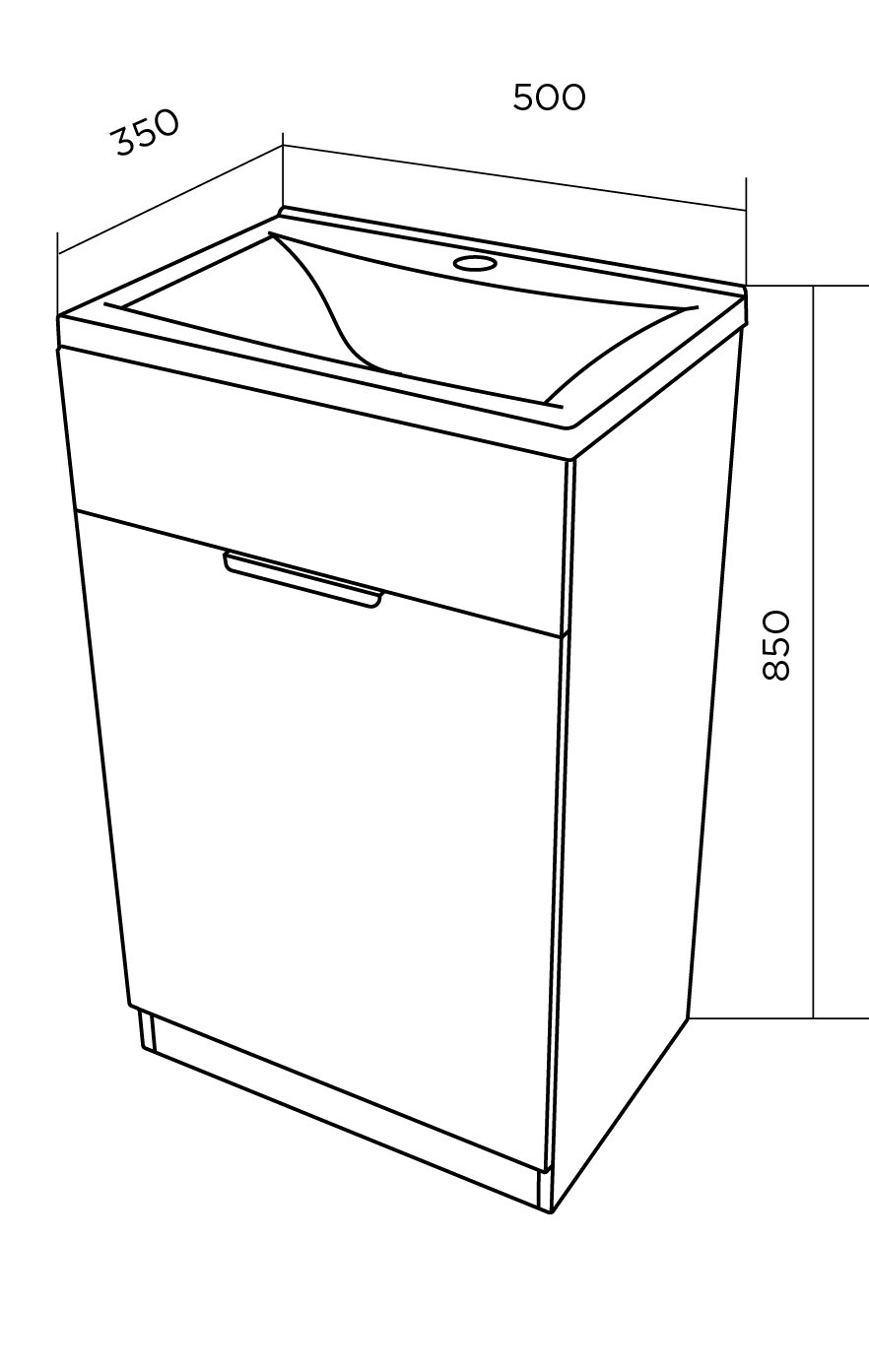 Ц0000000523 Тумба с раковиной Revo 50Н 1д. Дуб Сонома 1 Marka  - Вид №2