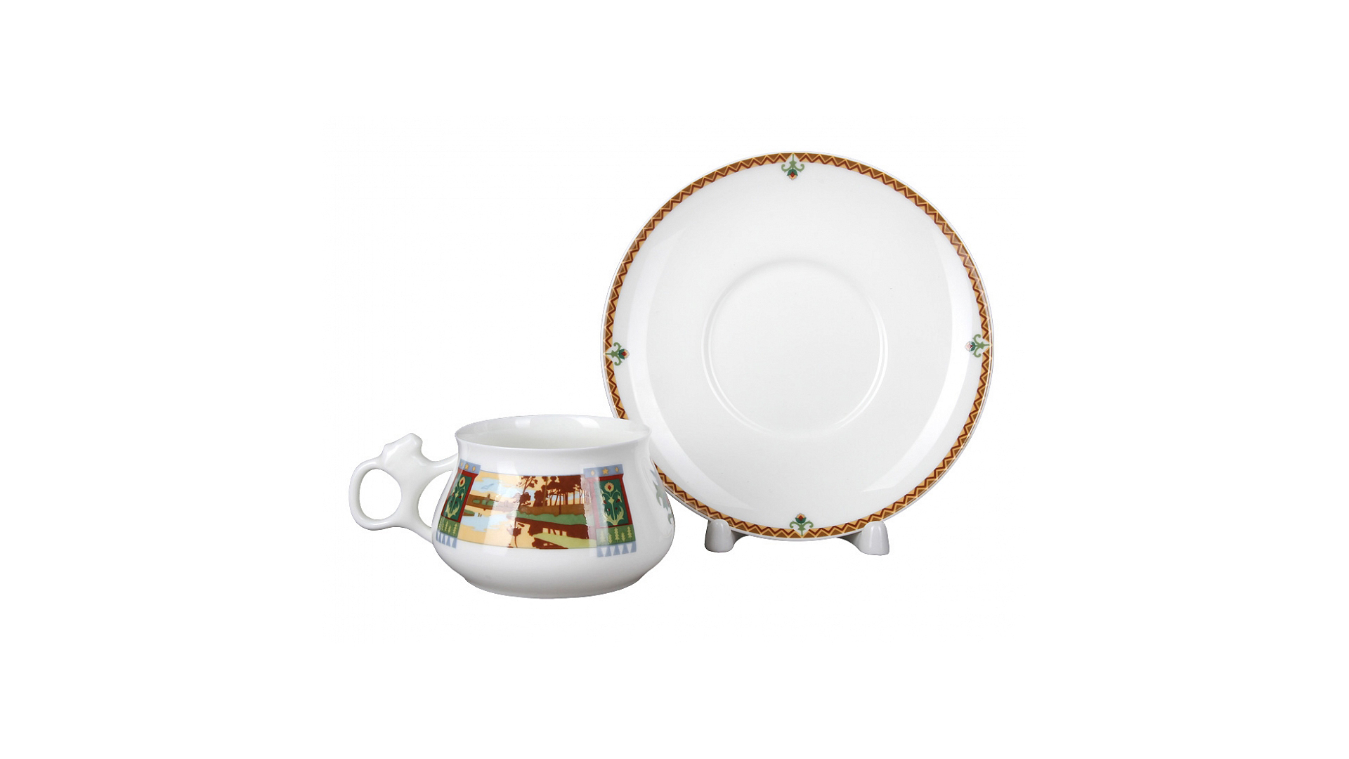 10595582 Императорский фарфоровый завод Чашка с блюдцем "Сказочный пейзаж" "Билибина" Фарфор костяной  - Вид №1