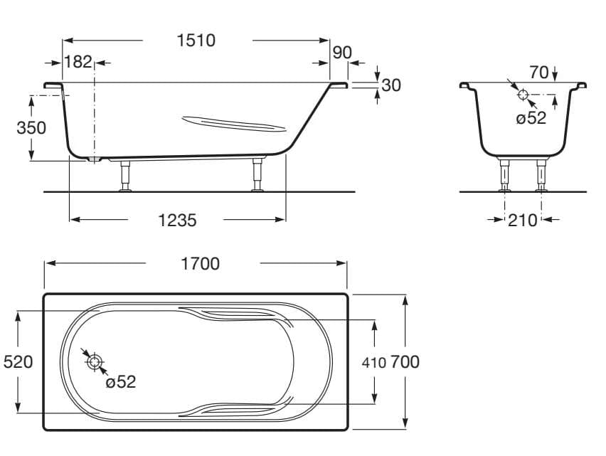 Встраиваемая акриловая прямоугольная ванна с гидромассажем Roca Genova-N ARCH-00089286 - Вид №2