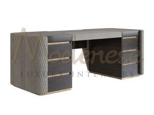 Кожаный деревянный исполнительный стол с ящиками