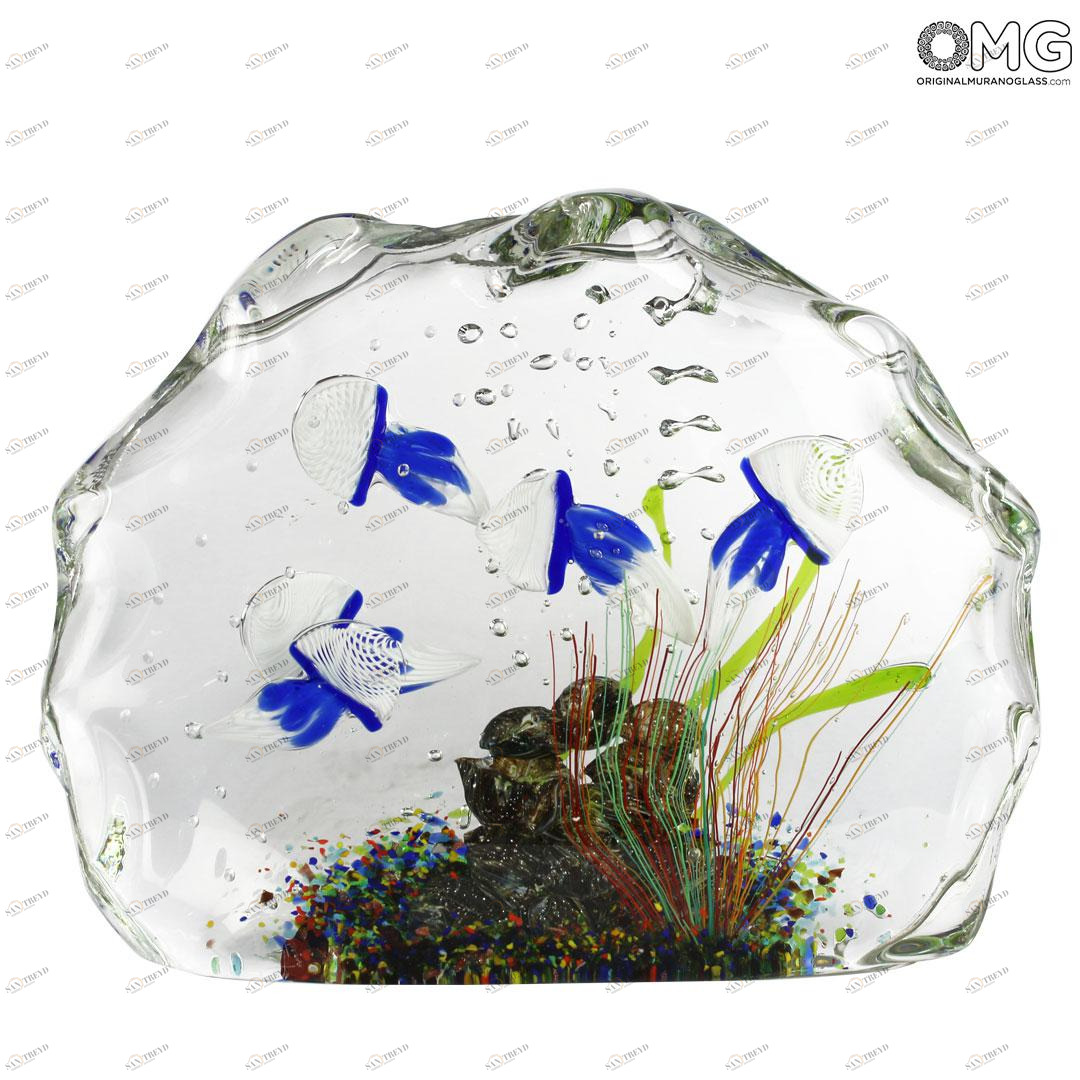 4616 ORIGINALMURANOGLASS Скульптура Аквариум с медузами - муранское стекло OMG 26 см 